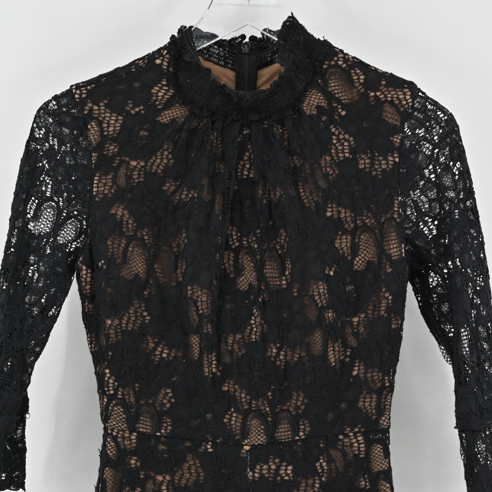 ALEXIS Womens Jing Black Lace Pattern Romper Size XS Mock Neck 3/4 Sleeve Chic - Picture 12 of 15